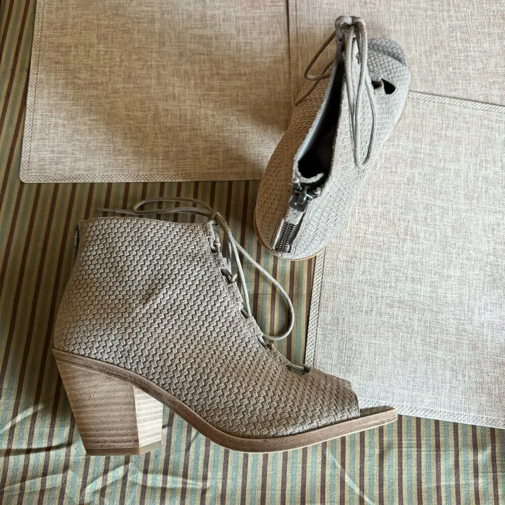 Eileen Fisher Open Toe Lace Up Booties - Slew Suede Size 8.5